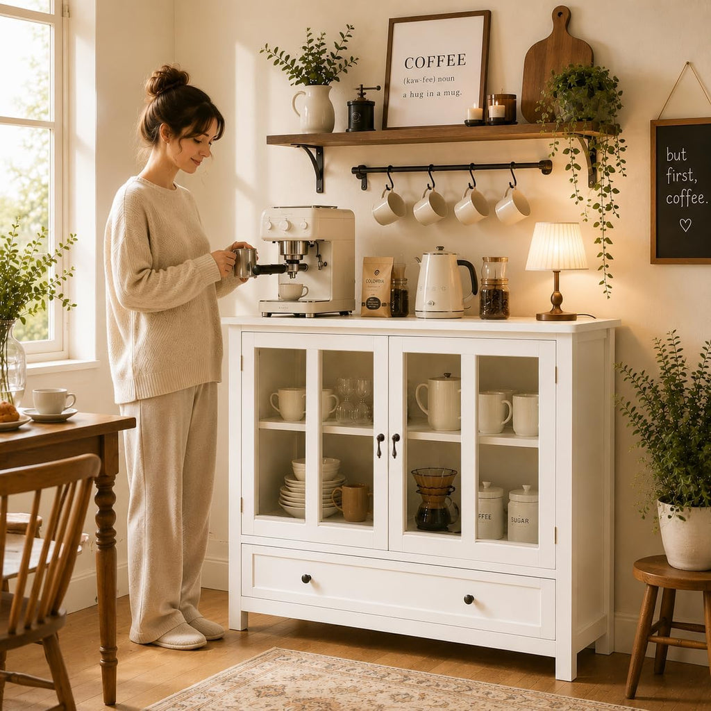 White Glass Door Storage Sideboard