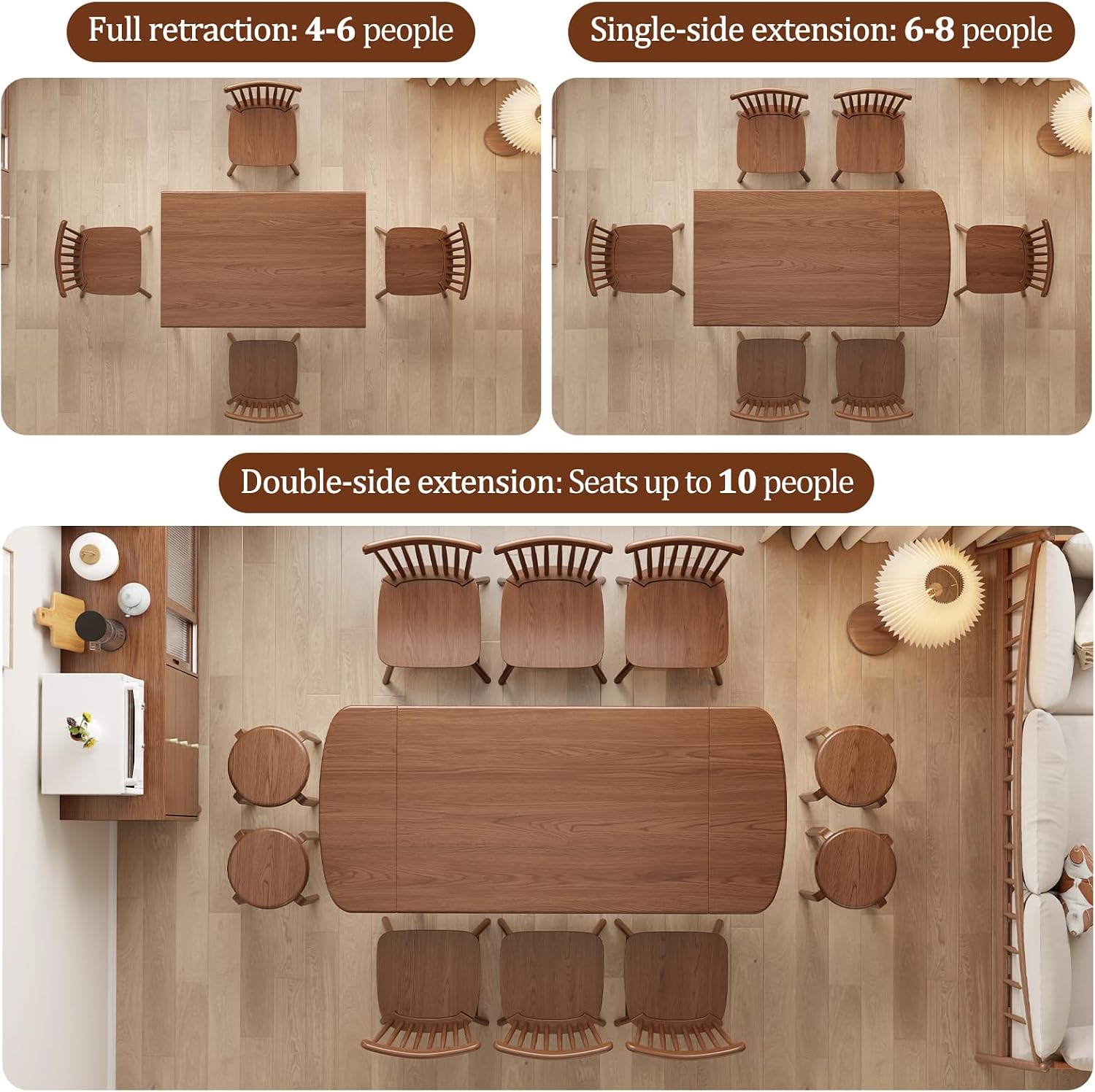 Walnut 3-in-1 Solid Wood Extendable Dining Table
