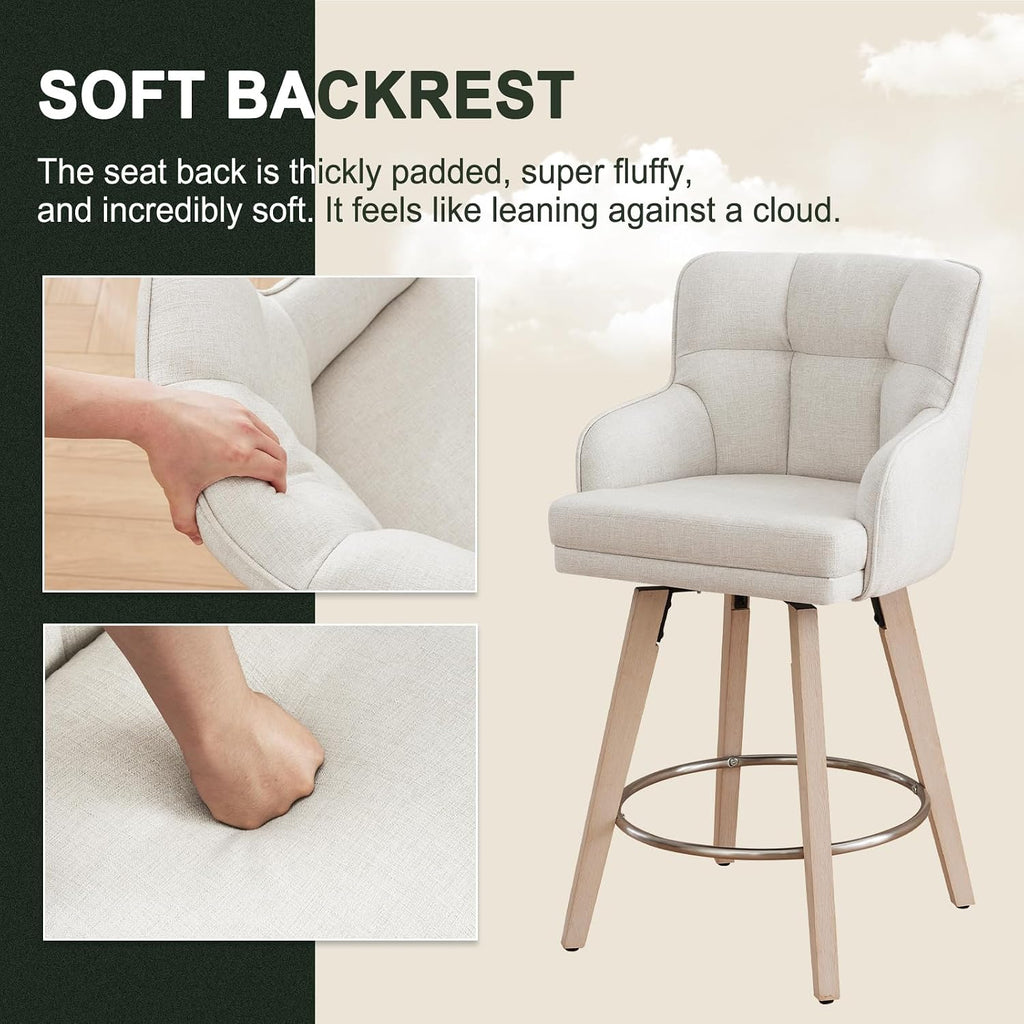 Beige Wood Swivel Bar Stools Set of 3