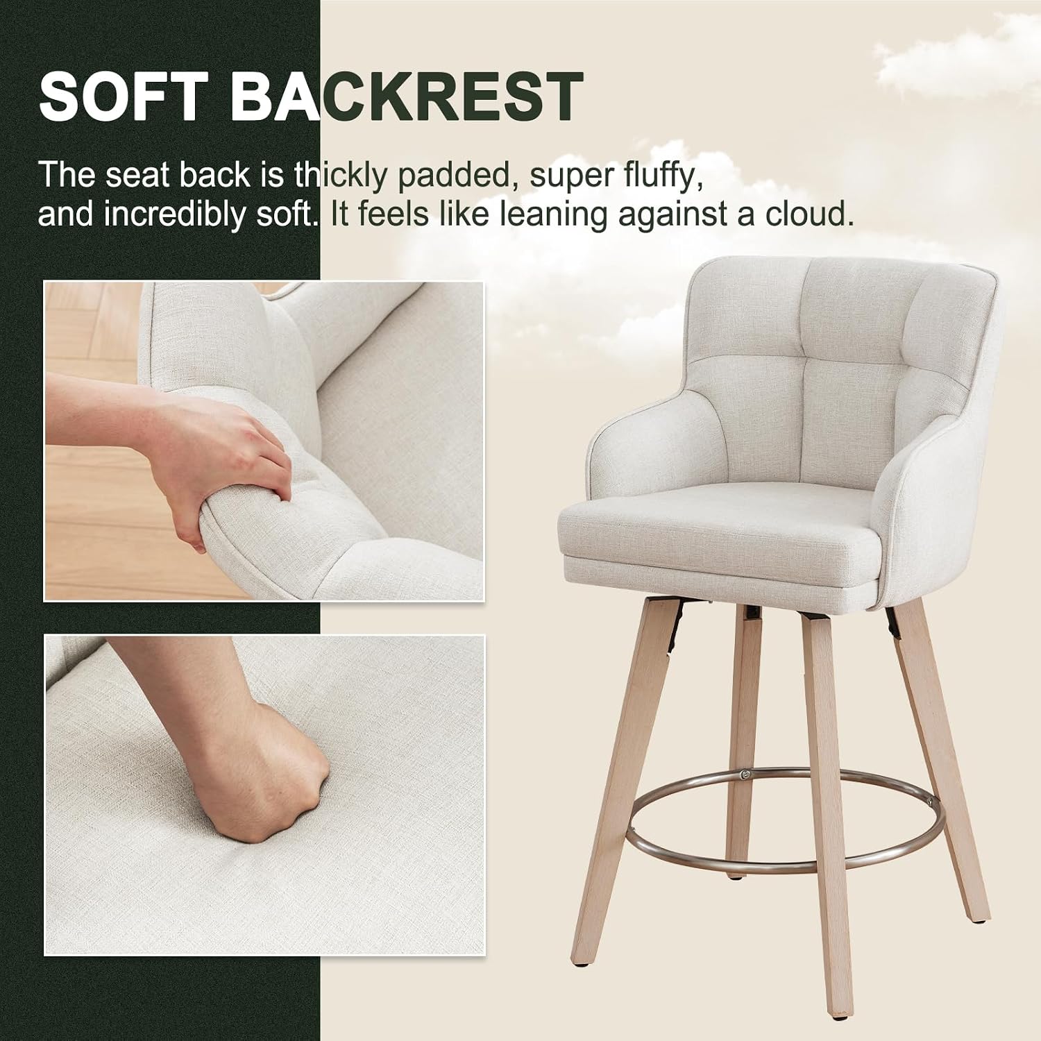 Beige Wood Swivel Bar Stools Set of 3