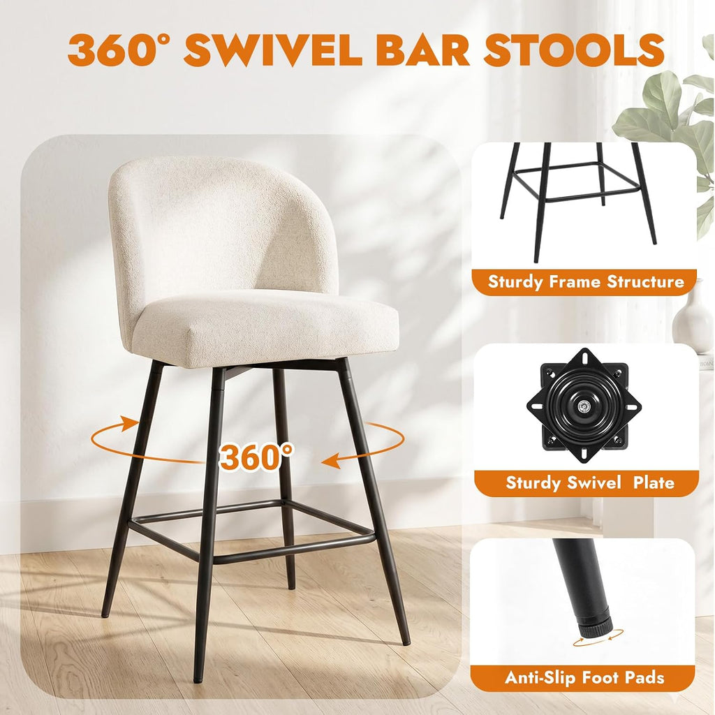Beige Linen Swivel Stools Set 4