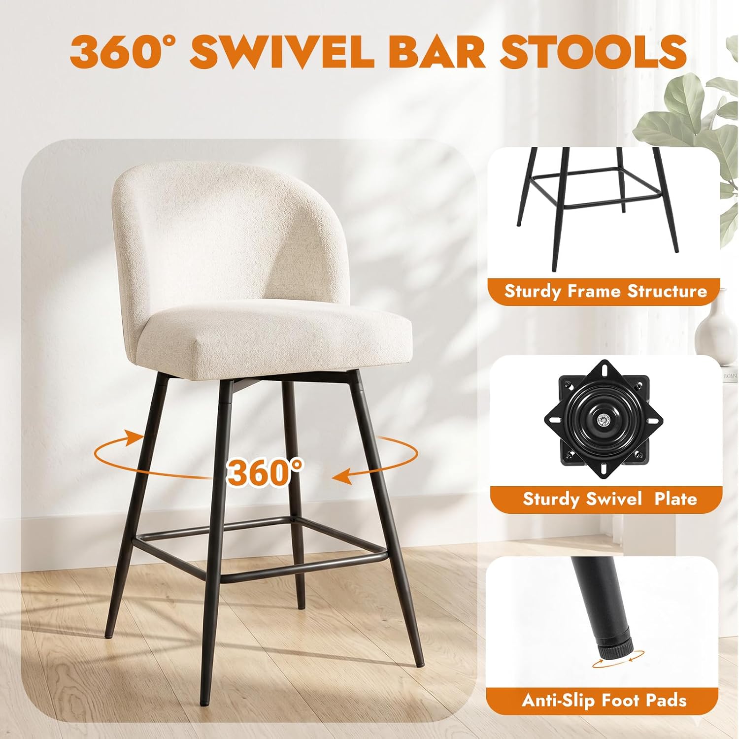 Beige Linen Swivel Stools Set 4