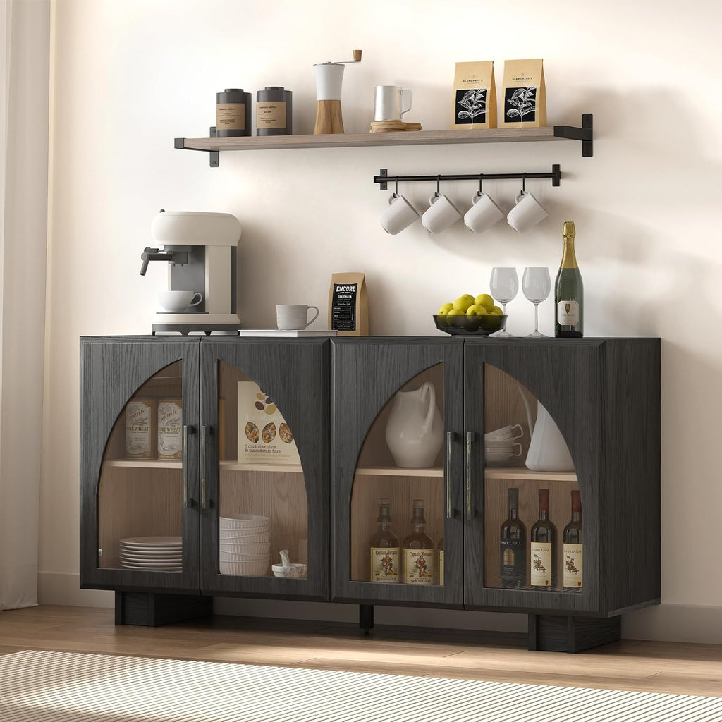 Black Modern Arched Glass Door Sideboard Cabinet