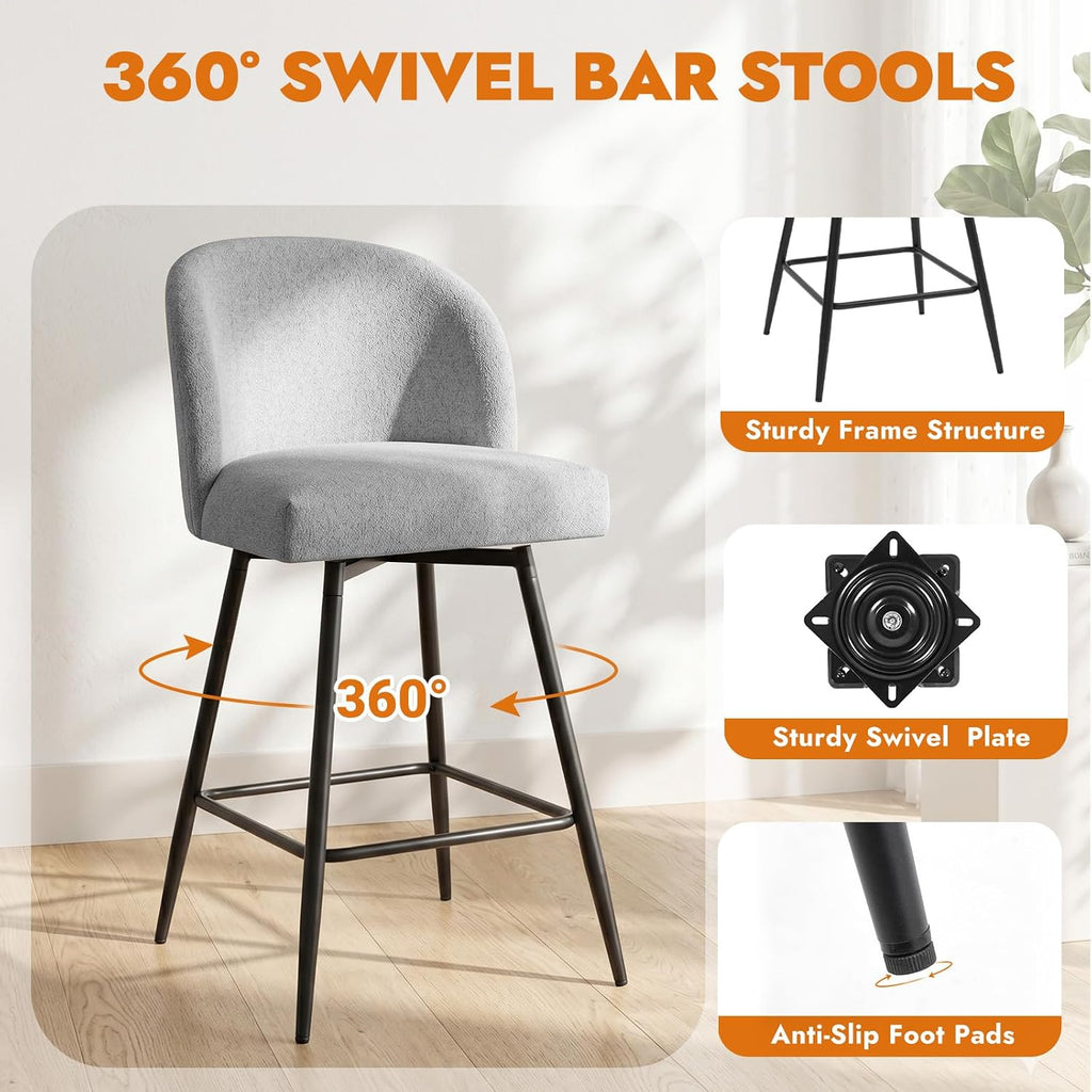 Gray Linen Swivel Stools Set 4