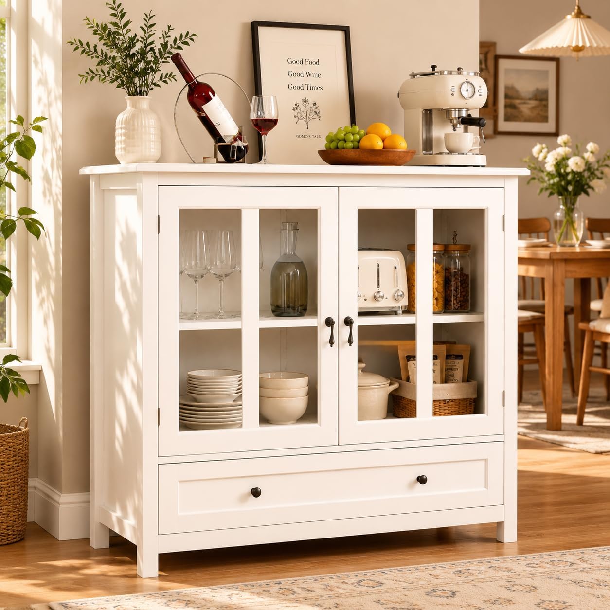 White Glass Door Storage Sideboard