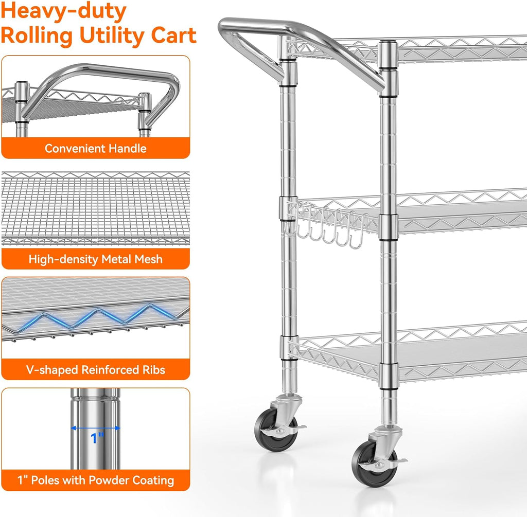 3-Tier Heavy Duty Rolling Metal Cart
