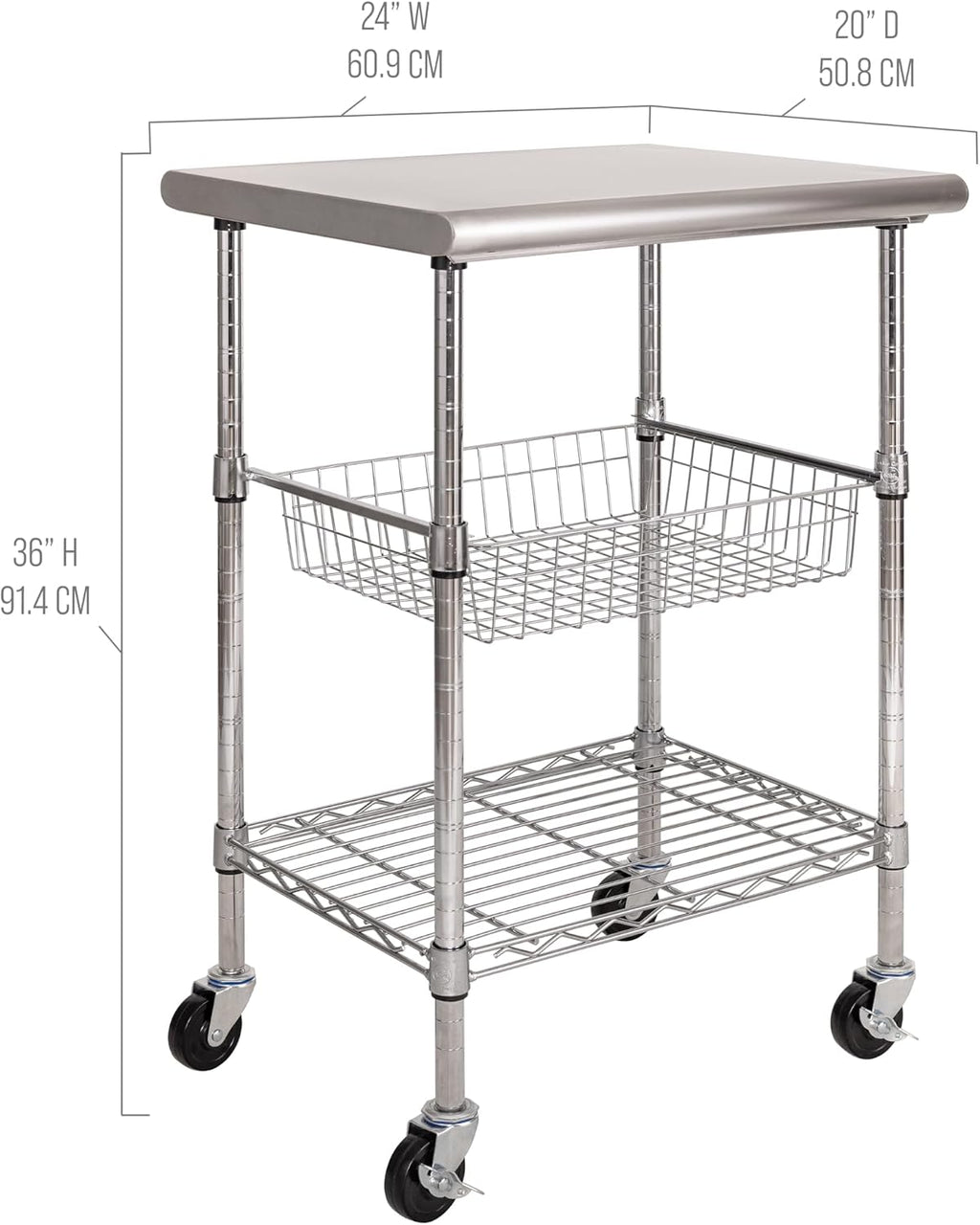 Stainless Steel Rolling Prep Table Cart