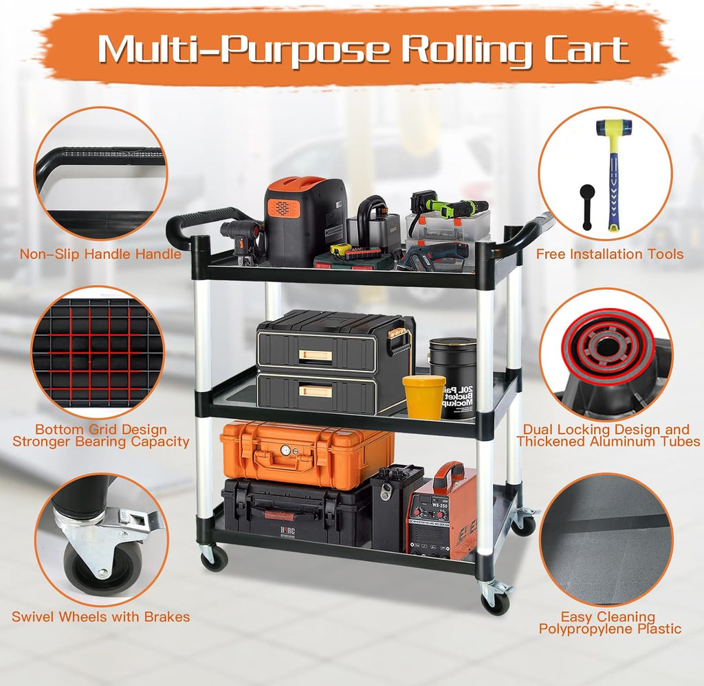Black 3-Tier Heavy-Duty Service Cart