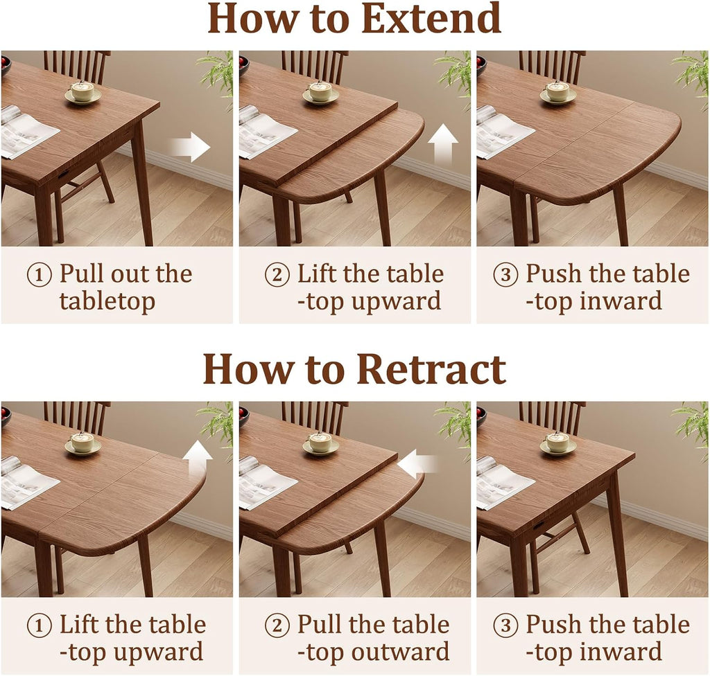 Walnut 3-in-1 Solid Wood Extendable Dining Table