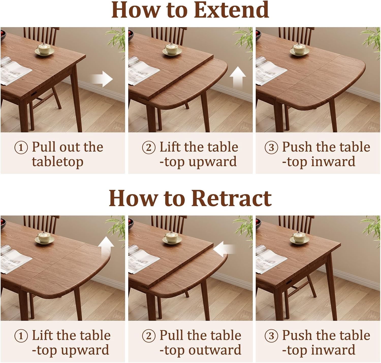 Walnut 3-in-1 Solid Wood Extendable Dining Table
