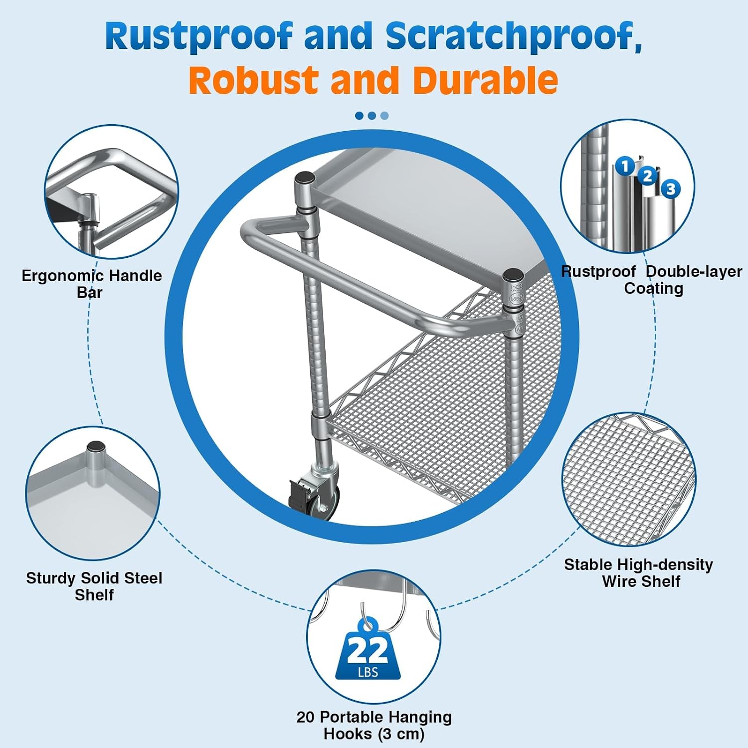 Silver 2-Tier Large Rolling Tool Cart