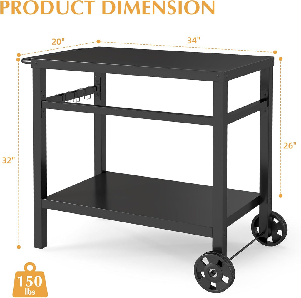 2-Tier Rolling Metal BBQ Prep Cart