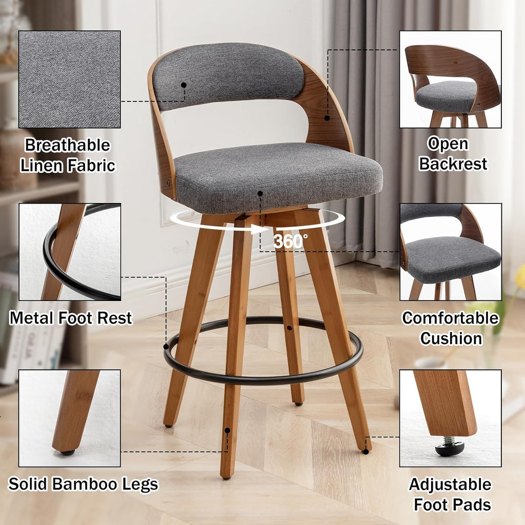 Gray Fabric Swivel Counter Stools Set 2