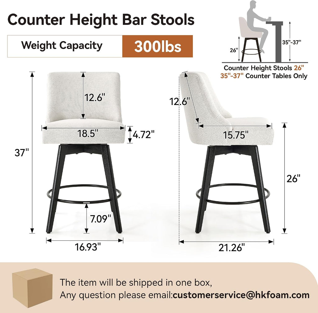 Cream Linen Wood Swivel Bar Stools Set of 3