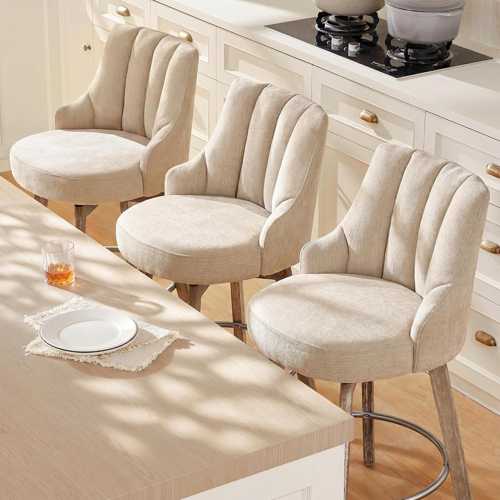 Sand Linen Wood Swivel Stools Set 3