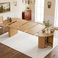 Natural Oak Fluted Oval Extendable Dining Table with 3 Leaves & Storage