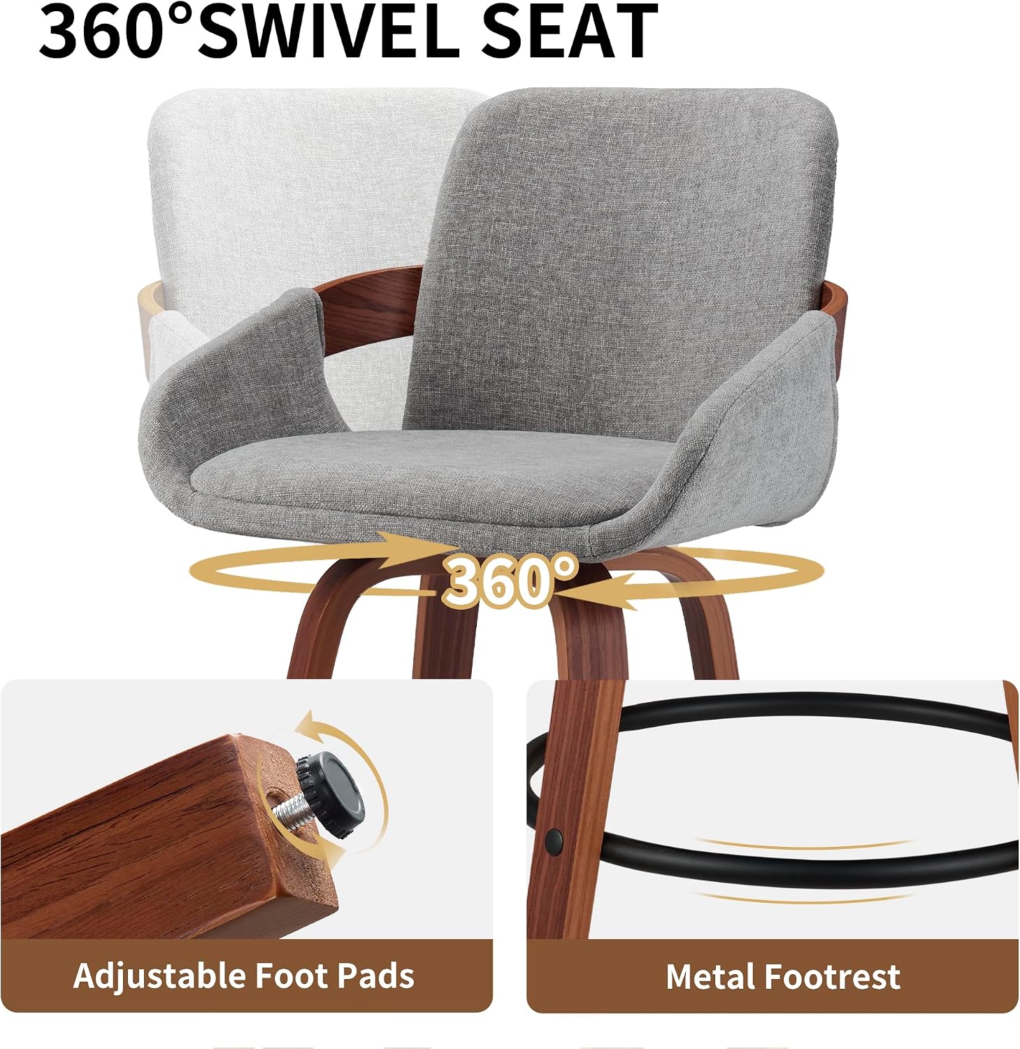 Light Grey Armrest Swivel Stools Set 3
