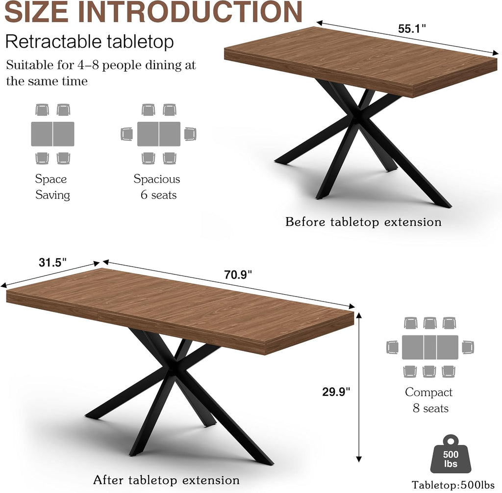 Walnut Farmhouse Extendable Dining Table