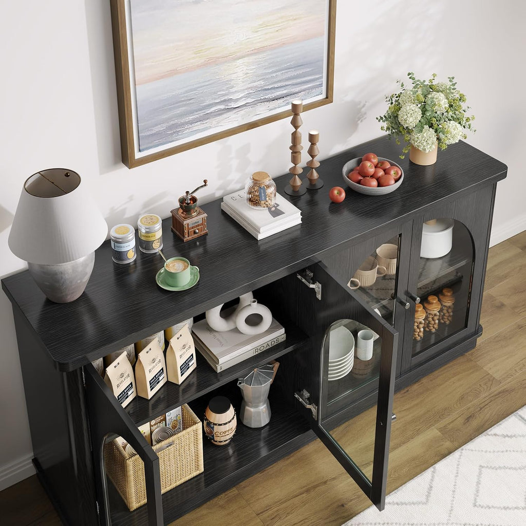 Black Arched Glass Door Modern Sideboard Cabinet