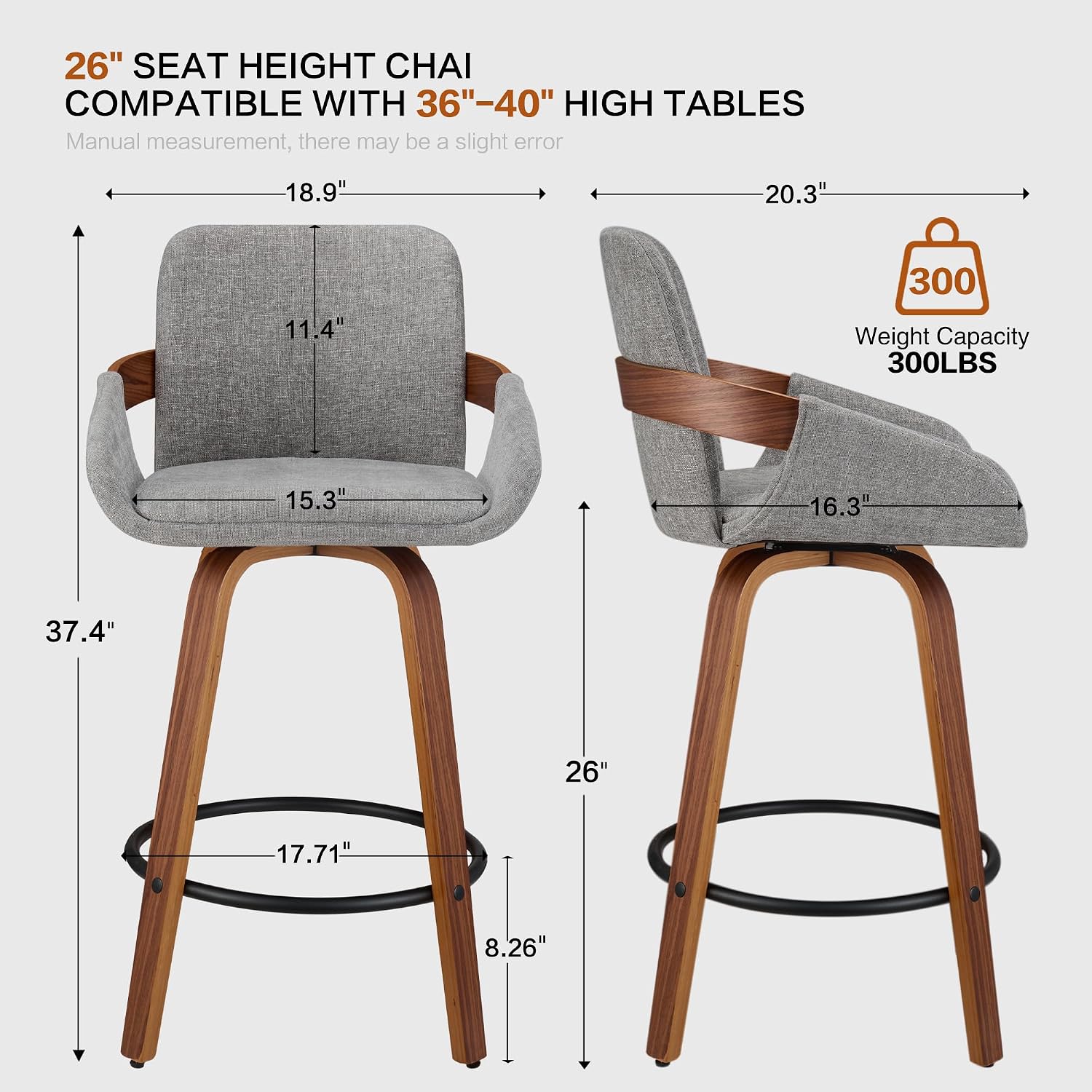 Light Grey Armrest Swivel Stools Set 3