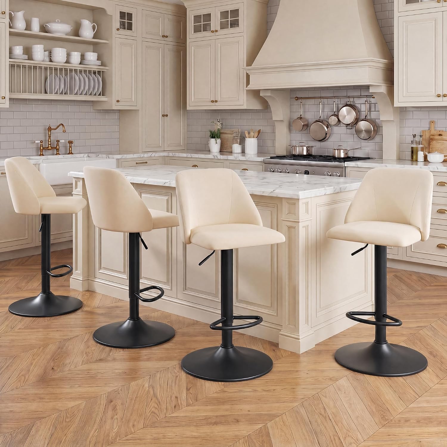 Beige Adjustable Swivel Stools Set 4