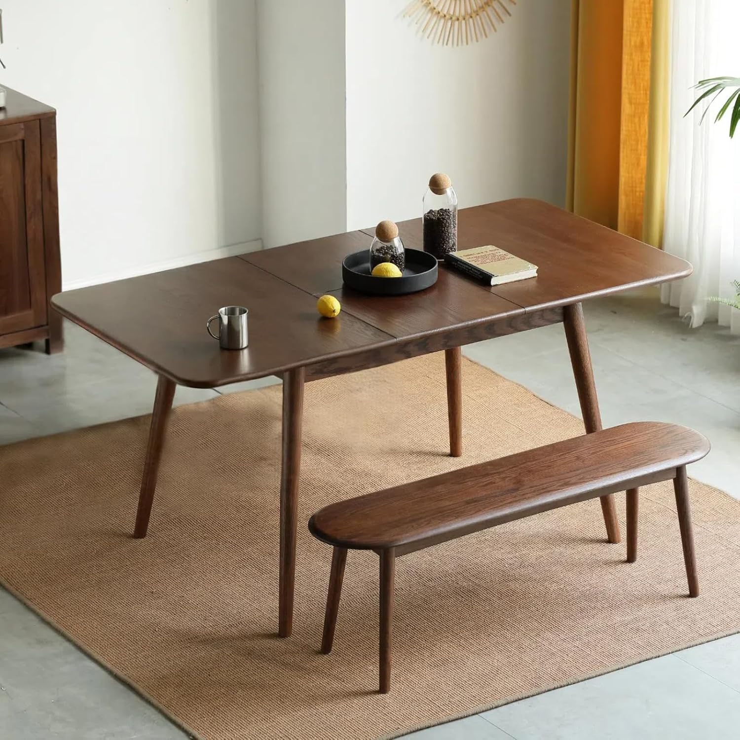Walnut Oak Extendable Table Bench Set