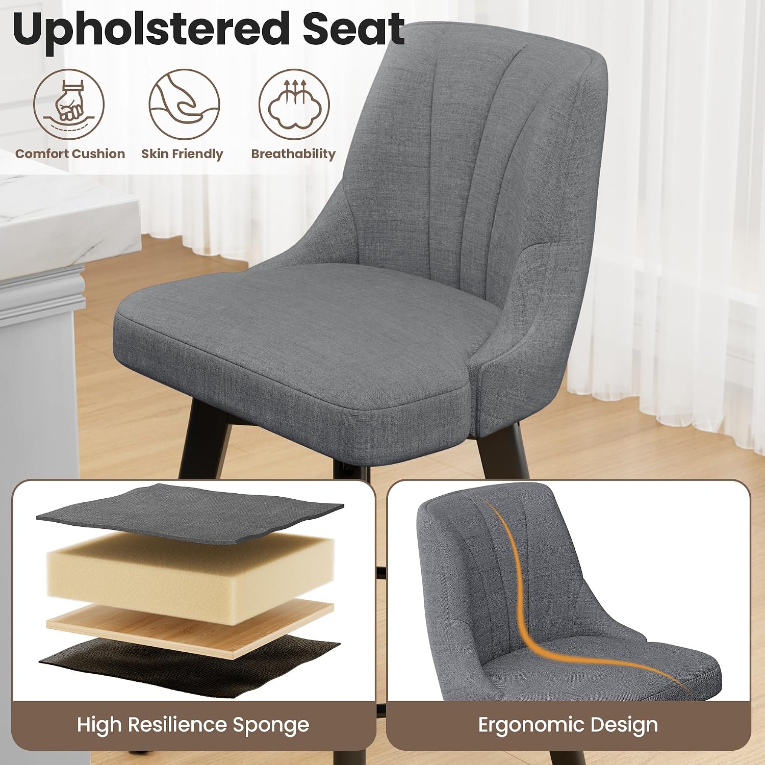 Dark Gray Wood Swivel Bar Stools Set of 3