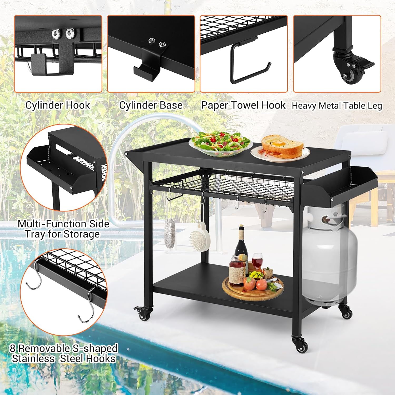 Rolling Metal Outdoor BBQ Grill Cart