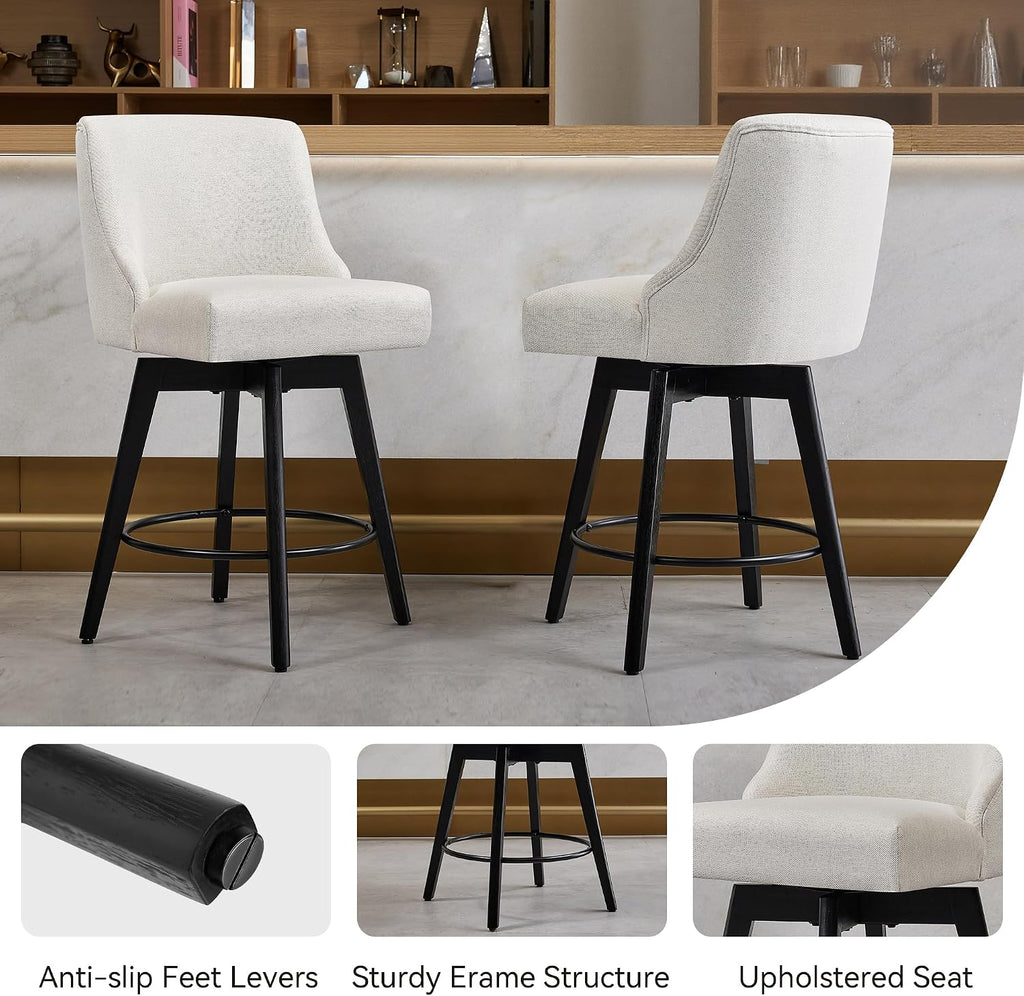 Cream Linen Wood Swivel Bar Stools Set of 3