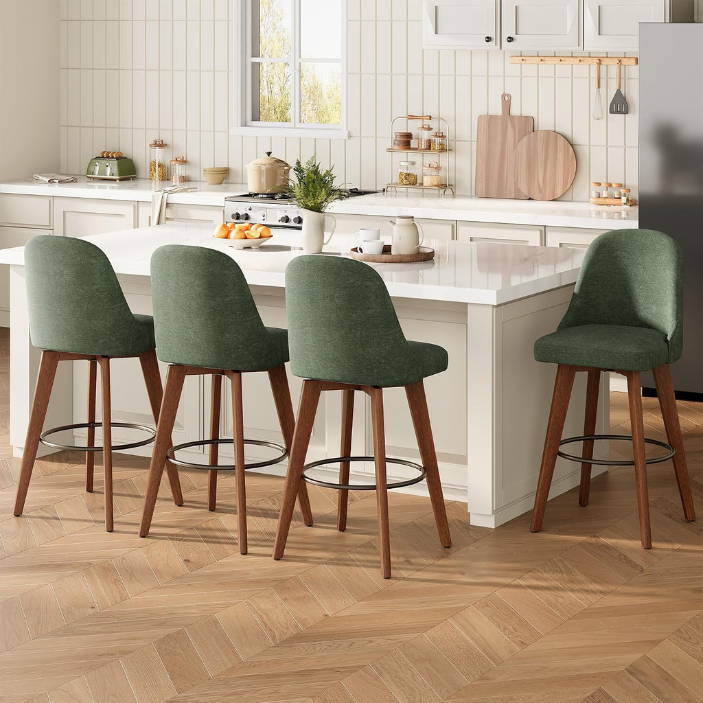 Green Linen Swivel Stools Set 4