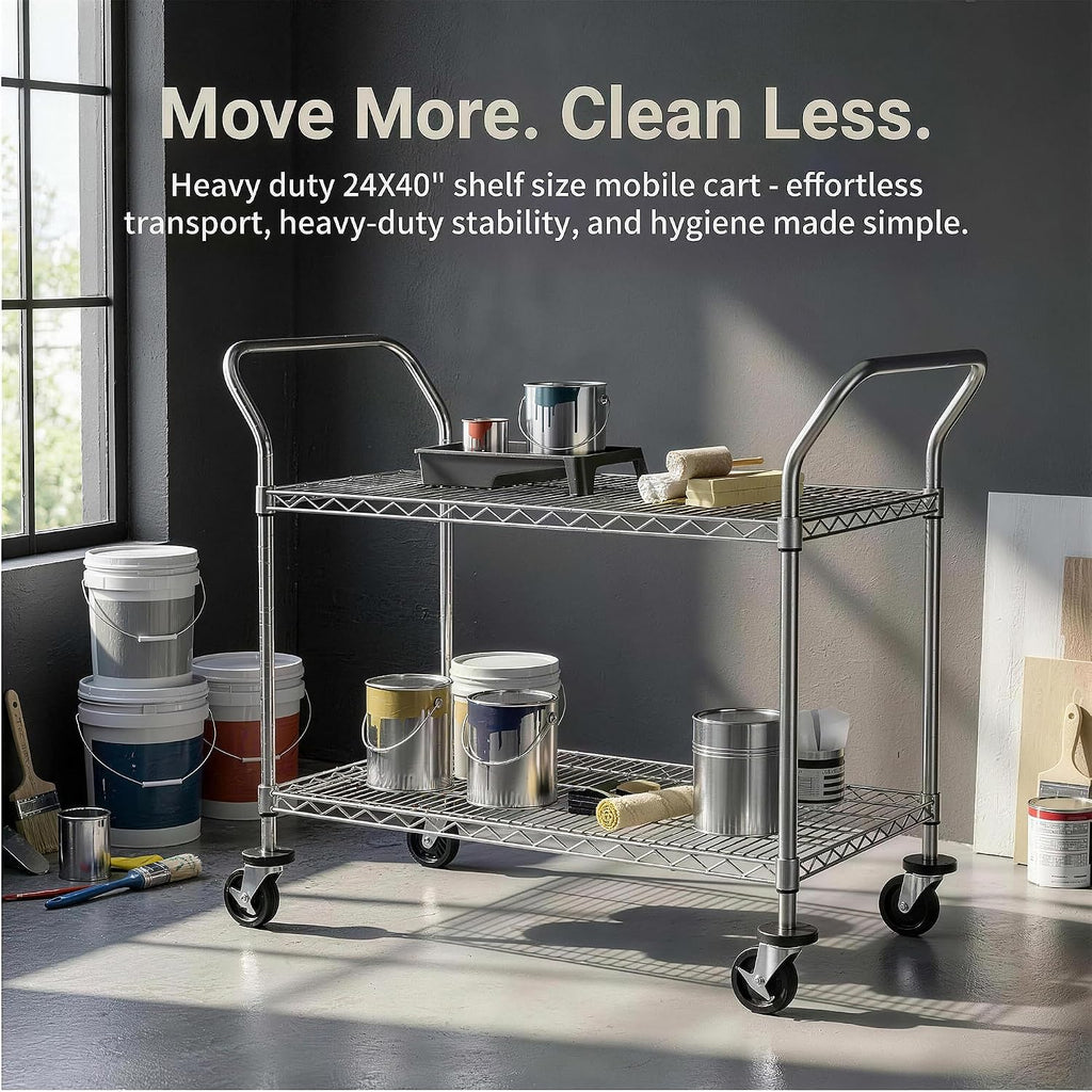 2-Tier Heavy-Duty Rolling Metal Cart