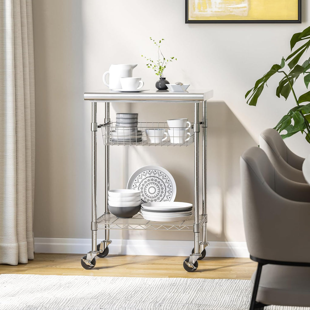 Stainless Steel Rolling Prep Table Cart