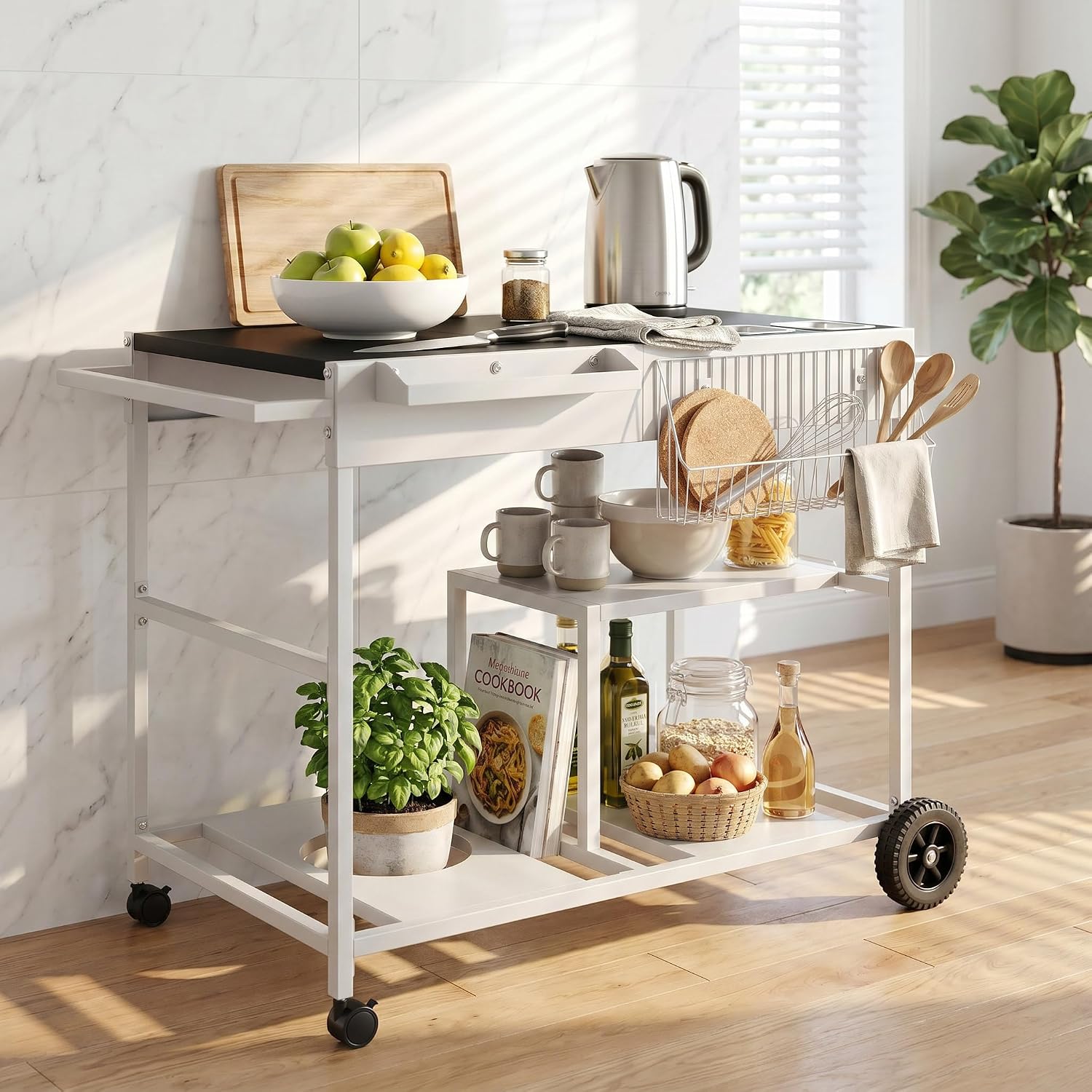 Rolling Black Countertop Kitchen Prep Cart