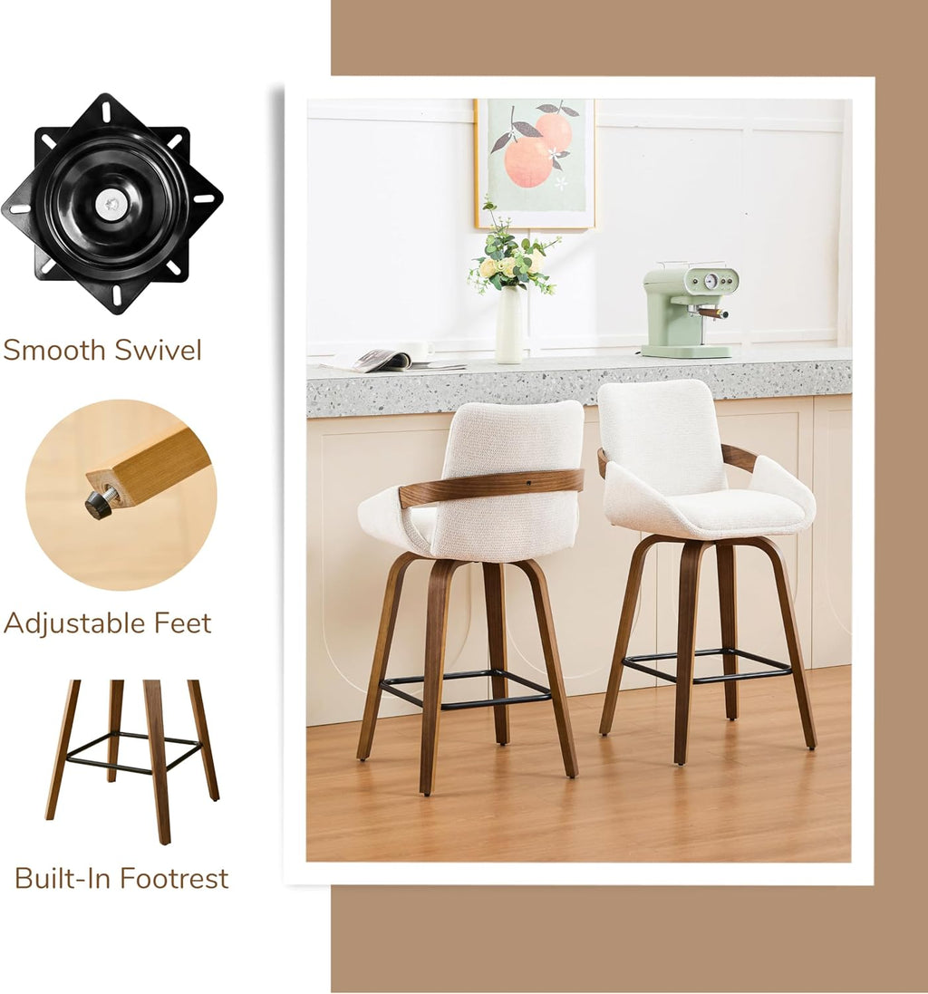 Beige Bentwood Swivel Stools Set 2