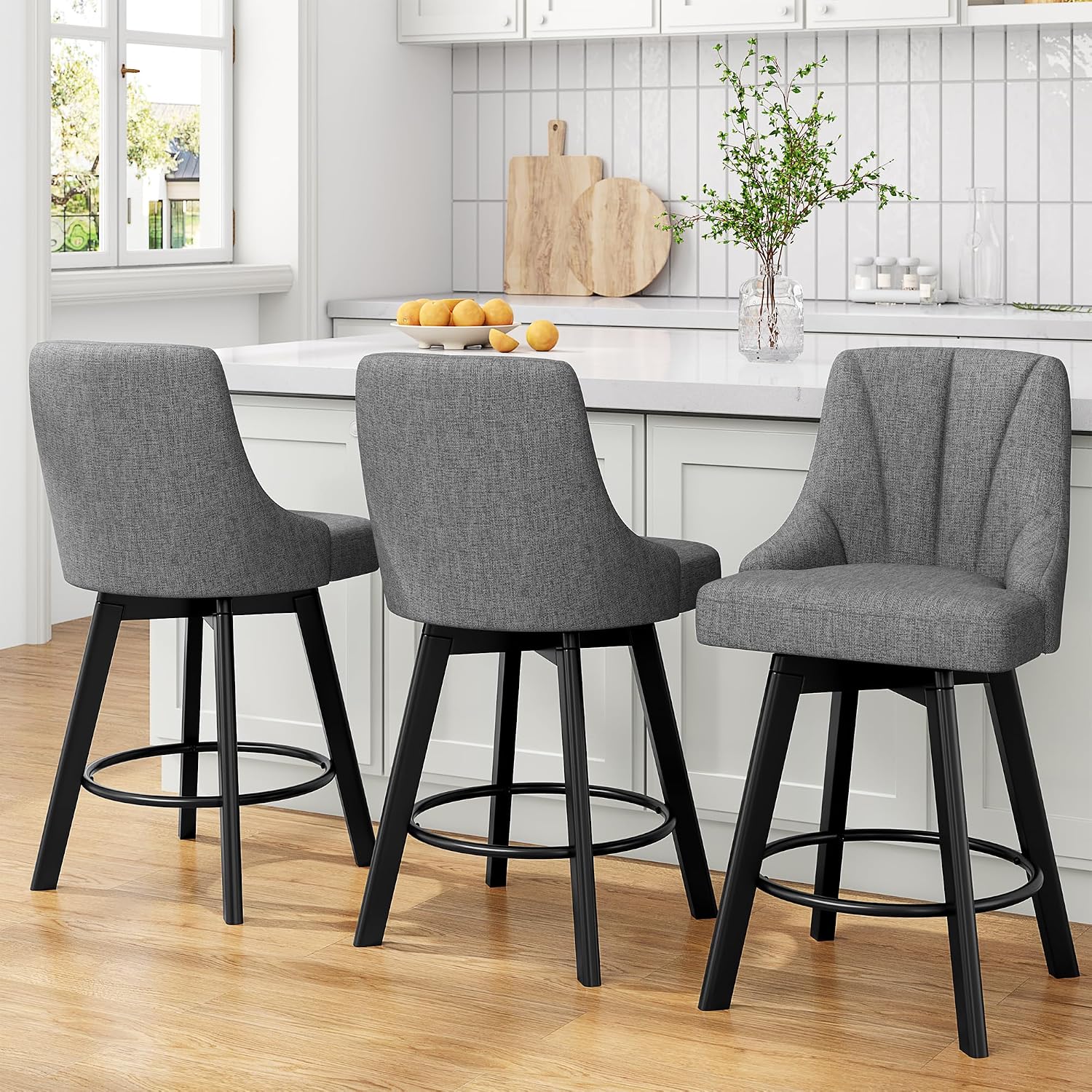 Dark Gray Wood Swivel Stools Set 2