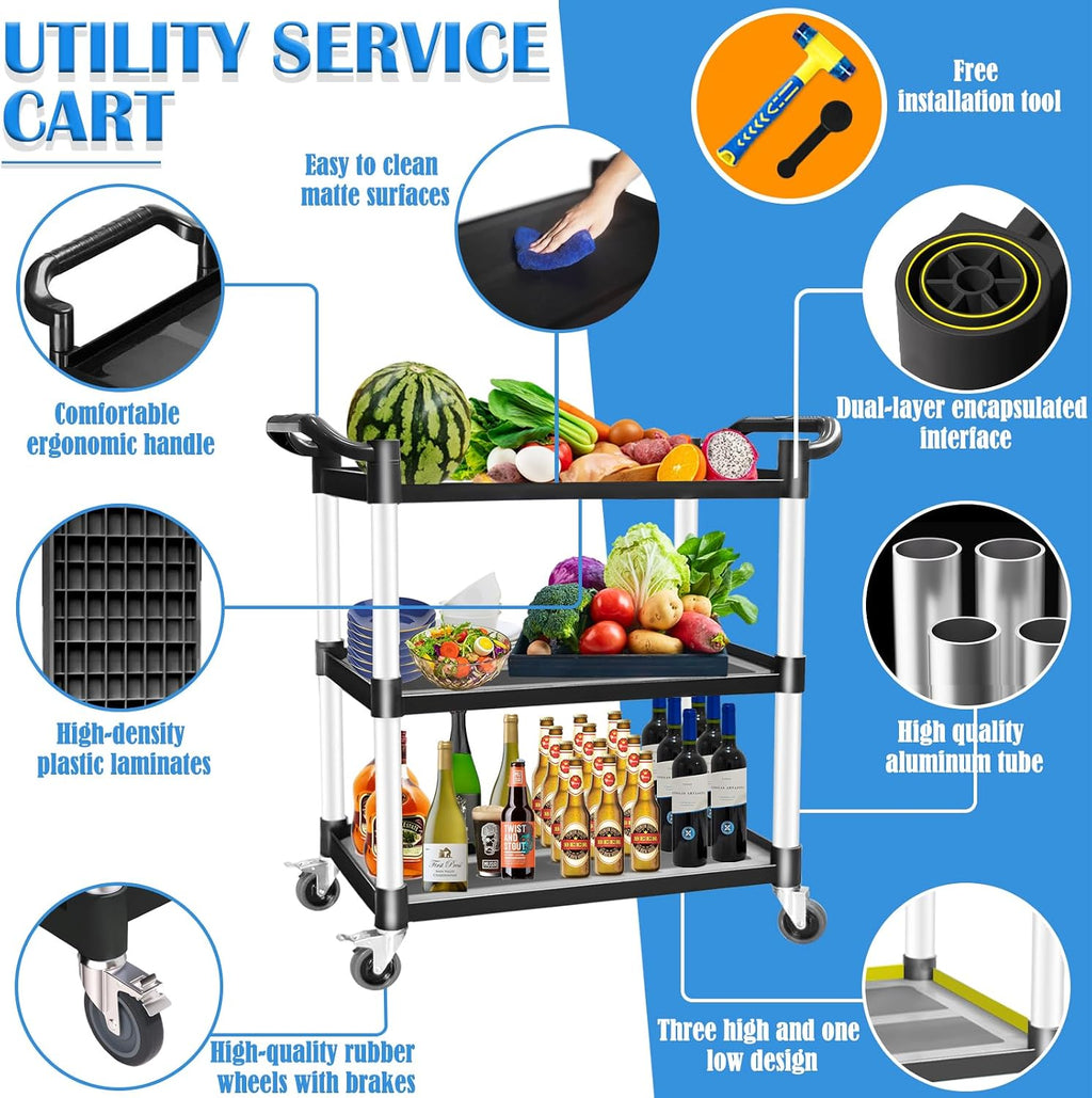 3-Tier Rolling Plastic Utility Cart