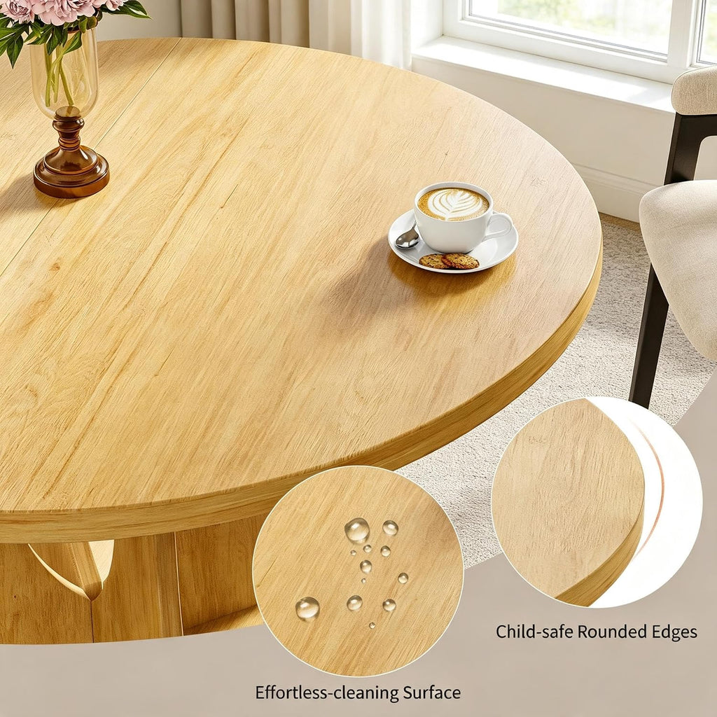 Oak Expandable Round Oval Dining Table with Hidden Storage