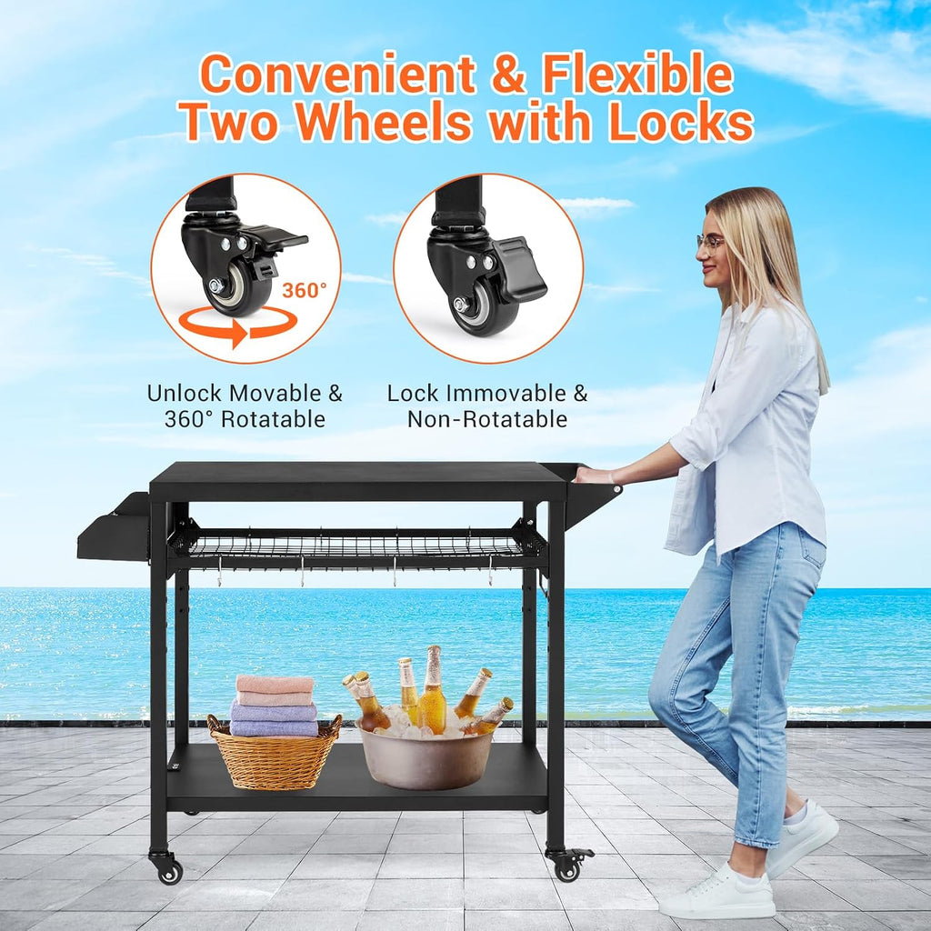 Rolling Metal Outdoor BBQ Grill Cart