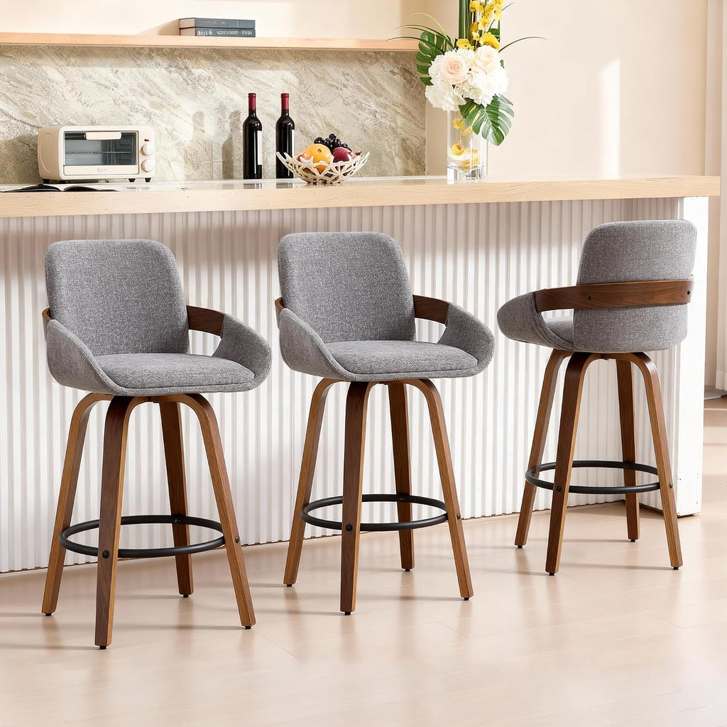 Light Grey Armrest Swivel Stools Set 3