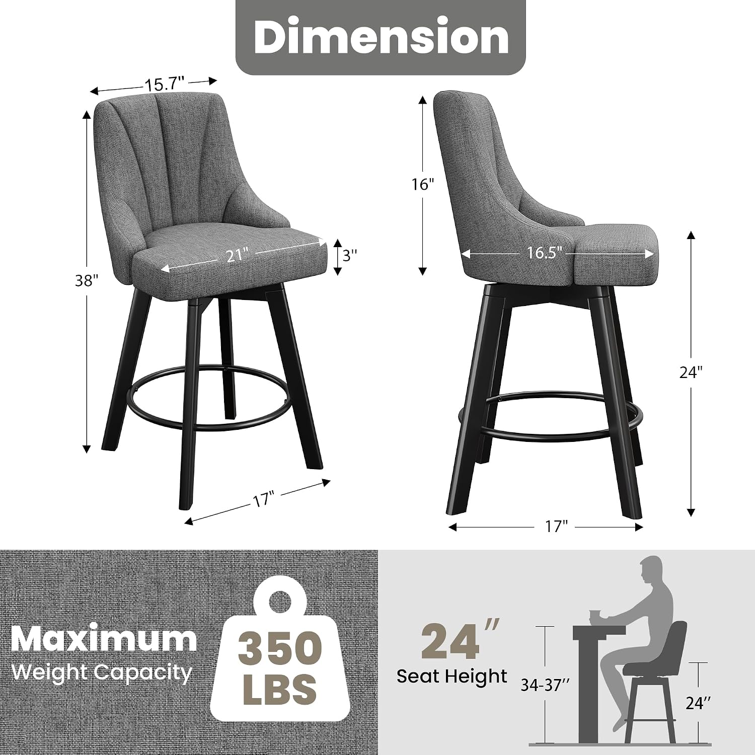 Dark Gray Wood Swivel Stools Set 2