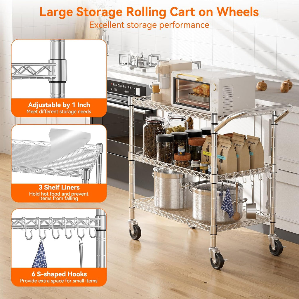 3-Tier Heavy Duty Rolling Metal Cart