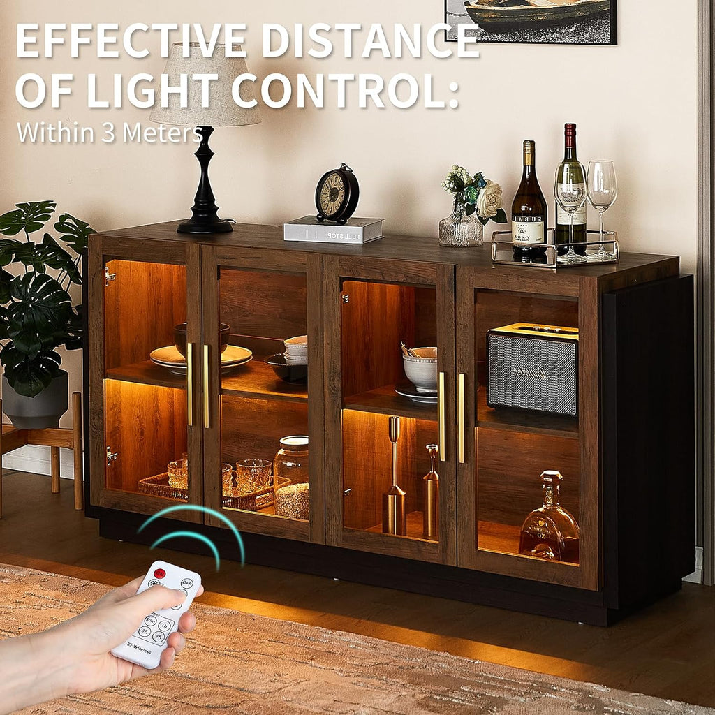 Barnwood Brown Glass Door Sideboard Cabinet