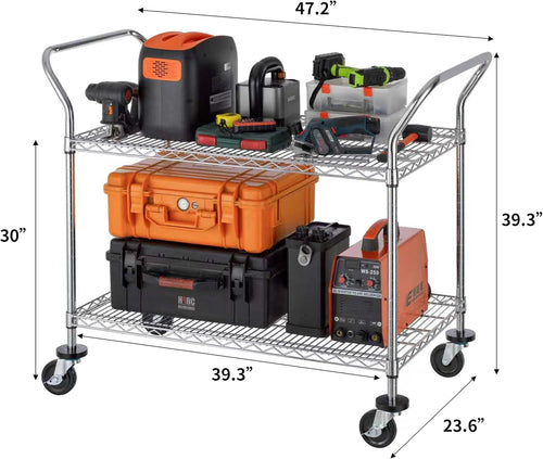 2-Tier Heavy-Duty Rolling Metal Cart