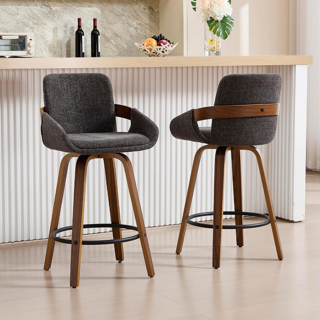 Charcoal Swivel Wood Stools Set 2