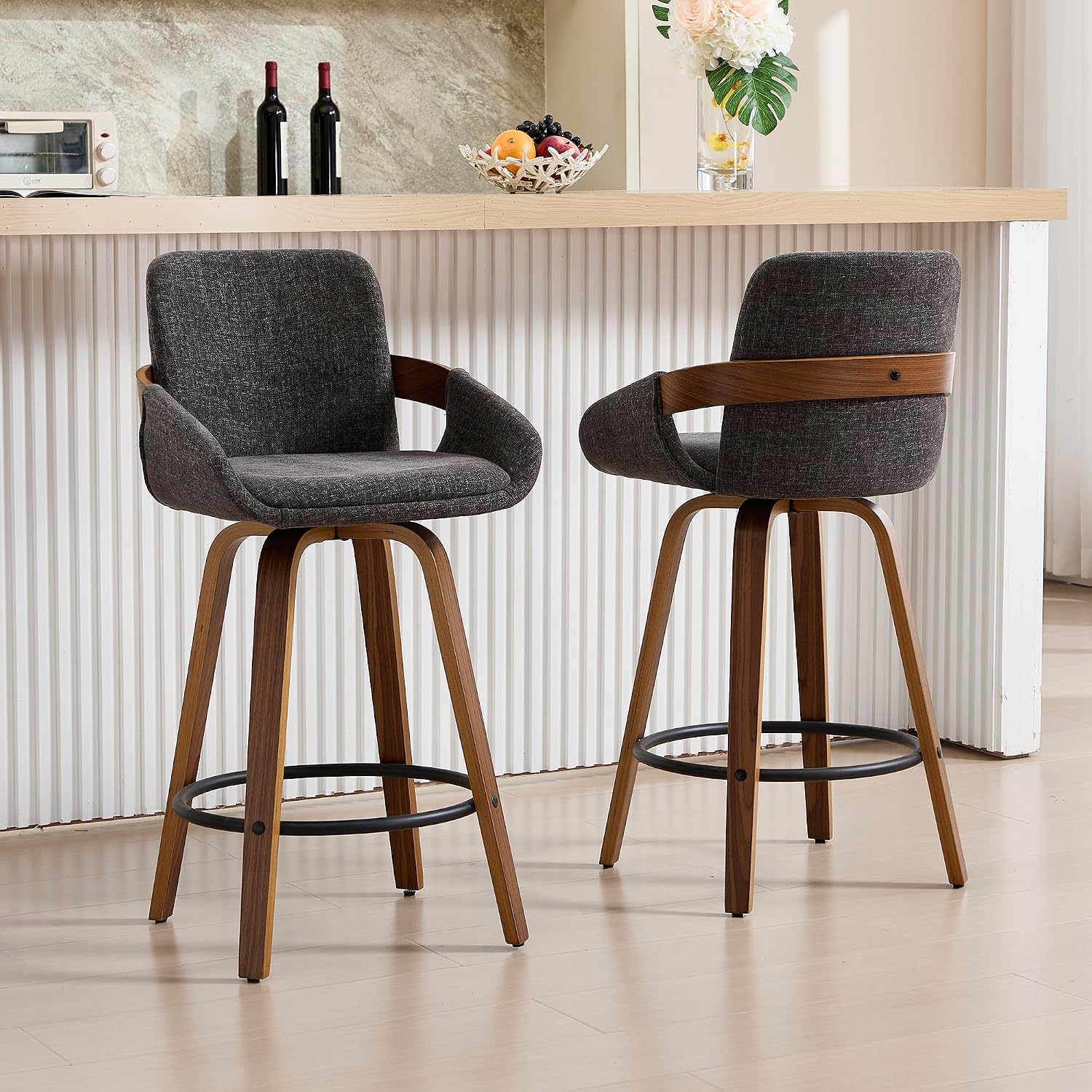 Charcoal Swivel Wood Stools Set 2