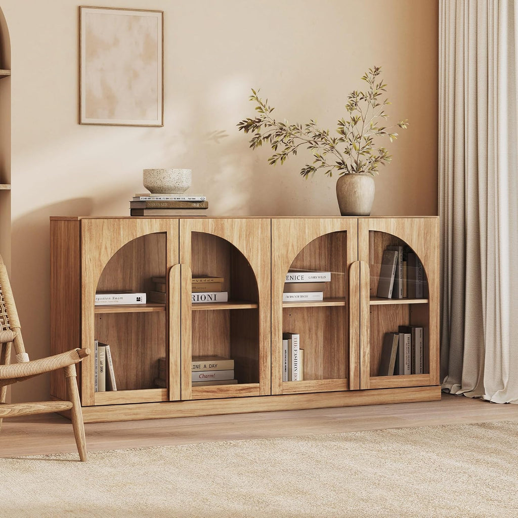 Camel Arched Glass Door Sideboard Buffet Cabinet