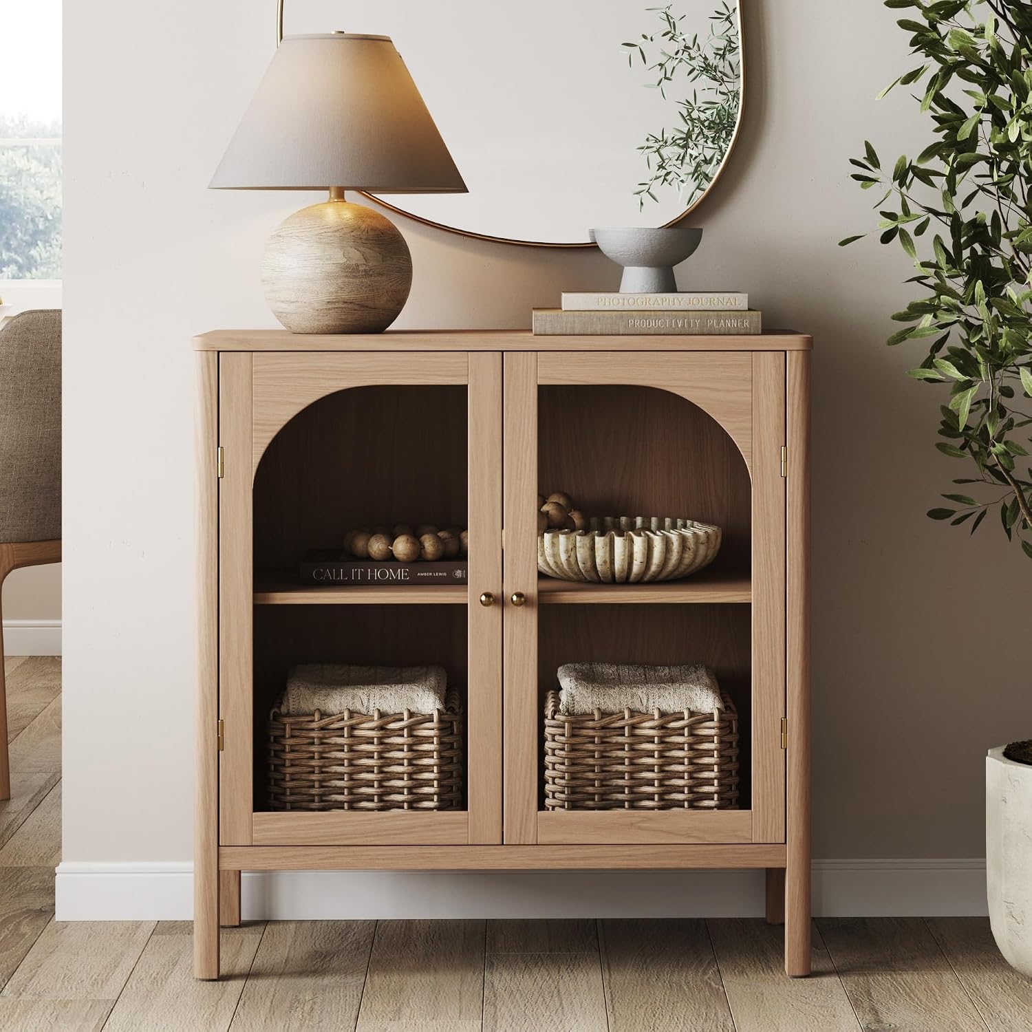 Raw Oak Modern Farmhouse Glass Door Sideboard