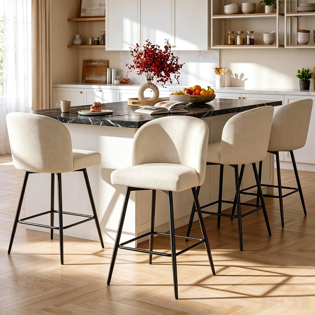 Beige Linen Swivel Stools Set 4