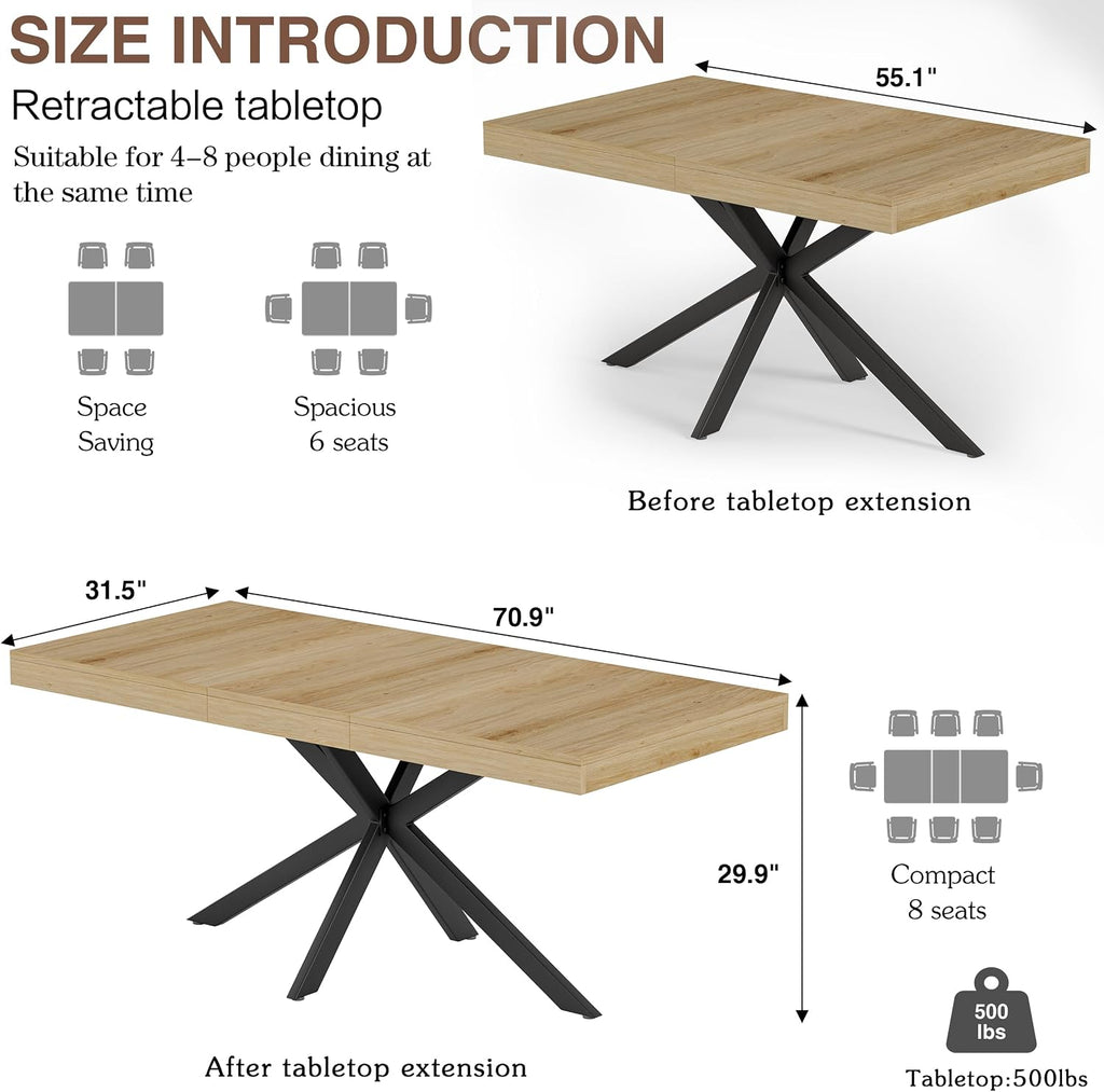 Oak Farmhouse Extendable Dining Table