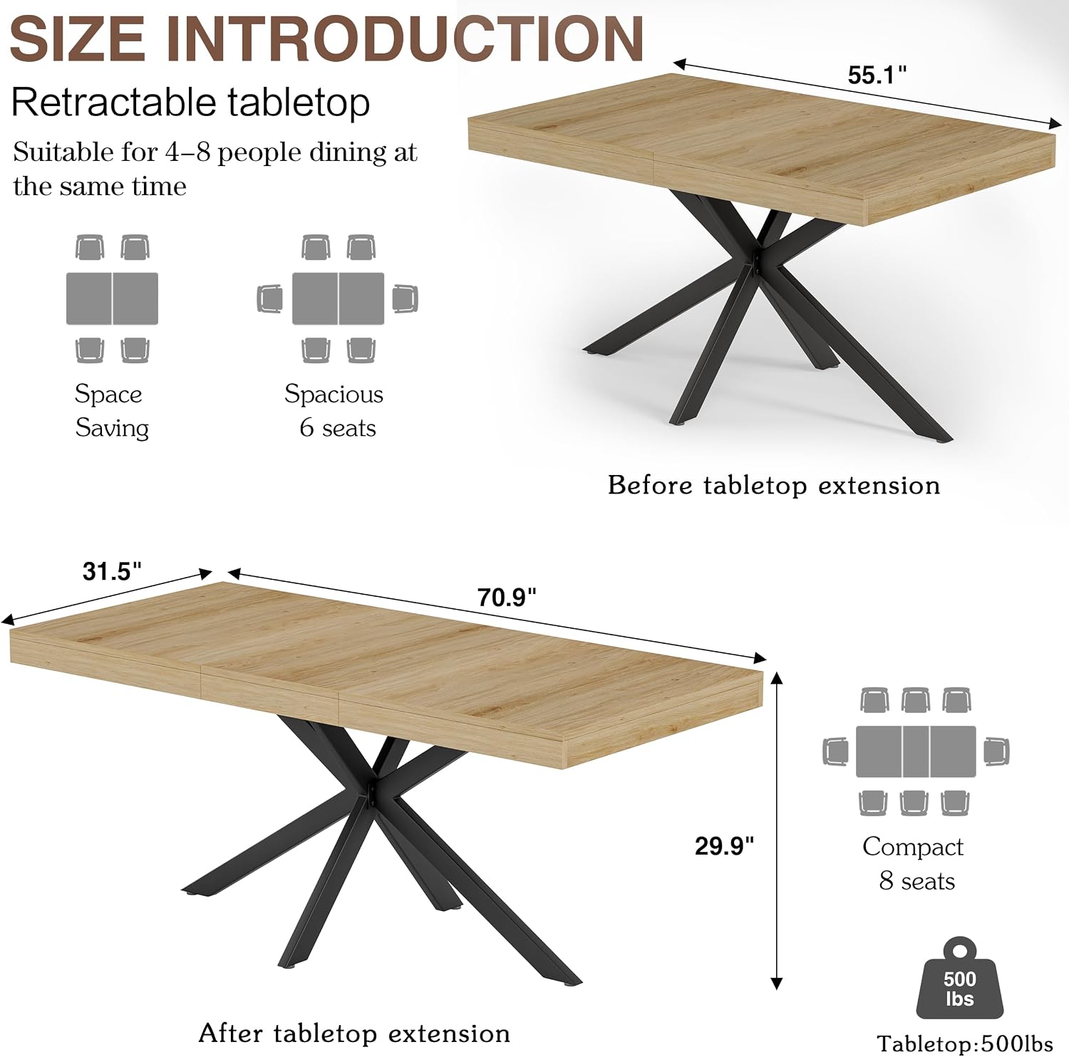 Oak Farmhouse Extendable Dining Table